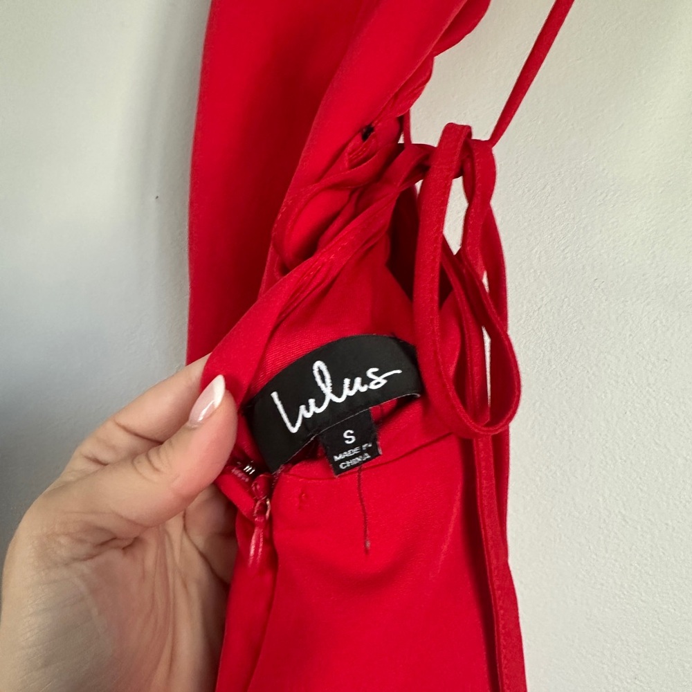 Lulu's Red Scalloped Adjustable Spaghetti Strap Open Back Mini Dress - Picture 4 of 8